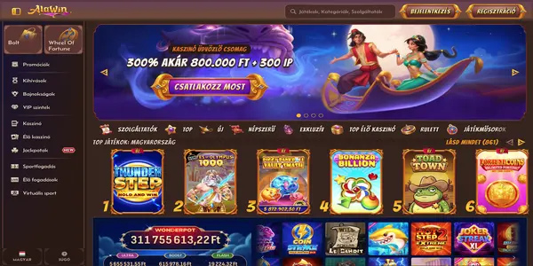 Alawin Casino mobil kezdőoldala