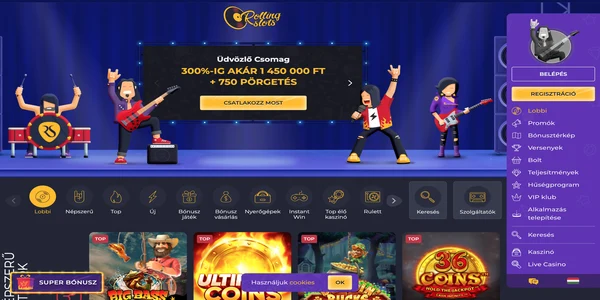 Rolling Slots Casino mobil kezdőoldala