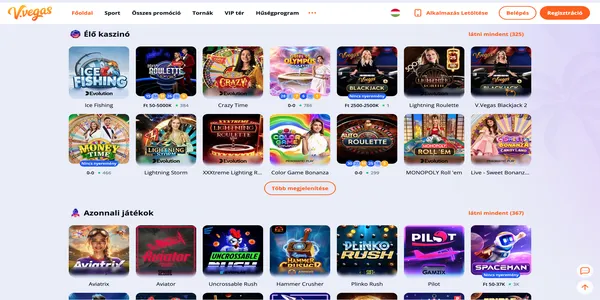 V.Vegas Casino élő kaszinó kínálata mobilon